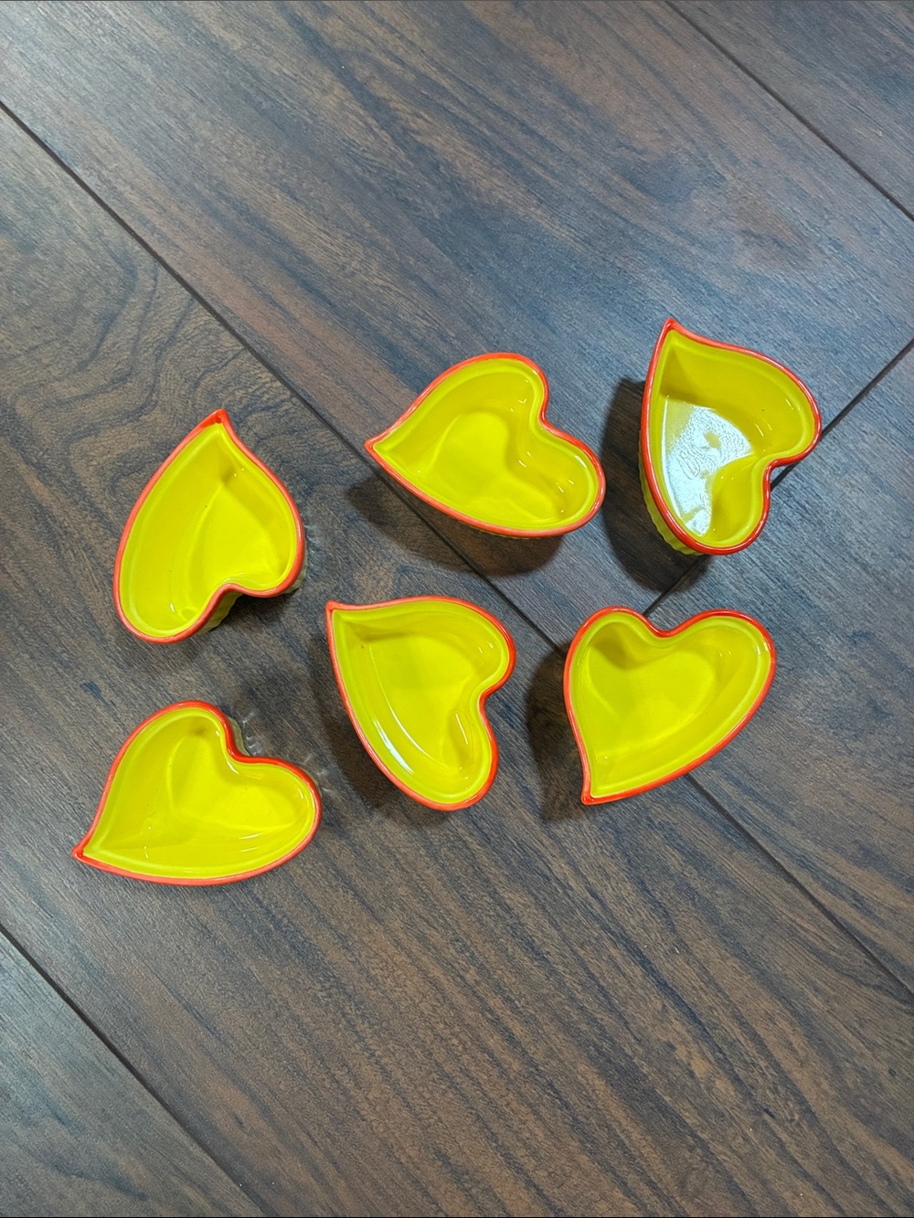 Yellow Heart-Shaped Ceramic Dishes (Set of 6)